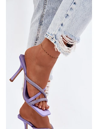 Dámské lodičky na podpatku s pásky a kamínky fialové Karima