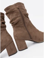 Módní dámské Ciemnobeżowy  kotníčkové boty na širokém podpatku