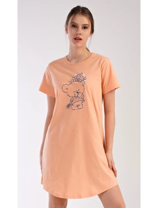 Dámská noční košile s krátkým rukávem Méďa s kytkou