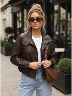 Dámská bunda z ekokůže oversize s vysokým límcem hnědá FashionStreet TY5650