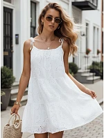Letní dámské bavlněné šaty s prolamovaným vzorem, bílé, FashionStreet EY2674