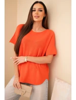 Dámský svetr s krátkým rukávem volného střihu oranžový