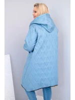 Dámská bunda Plus Size prošívaná s kapucí a sportovními manžetami jeansová