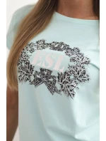 Dámská bavlněná halenka s ozdobným potiskem ESL mentolová