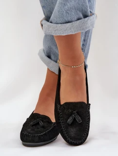 Dámské Ploché Klasické Semišové Mokasíny S.Barski LR51-548 Černé