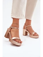 Eko Kožené Sandály Na Podpatku Růžové Zlato Lillita