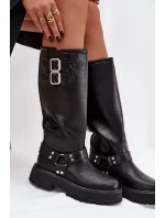 Kožené dámské kozačky s přezkami zateplené Big Star OO274A180 černé Kožené dámské kozačky s přezkami zateplené Big Star OO274A180 černé