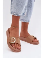 Dámské pantofle s zlatým sponou tmavě béžové Rosivana