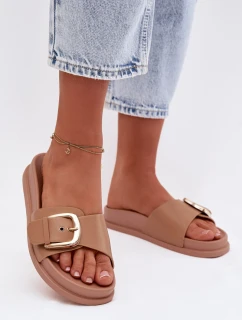 Dámské pantofle s zlatým sponou tmavě béžové Rosivana