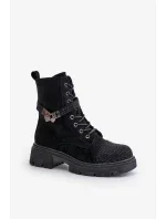 Zateplené Kotníkové Boty Workery s Ozdobou S.Barski Černé Zateplené Kotníkové Boty Workery s Ozdobou S.Barski Černé