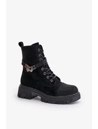 Zateplené Kotníkové Boty Workery s Ozdobou S.Barski Černé Zateplené Kotníkové Boty Workery s Ozdobou S.Barski Černé