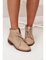 Kožené Boty Na Plochém Podpatku Béžové Zazoo 2964