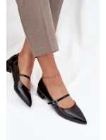 Lakované baleríny na jemném podpatku s páskem Černé Isvella
