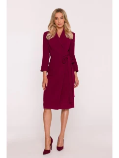 S415 Košilové šaty vázané v pase - bordó