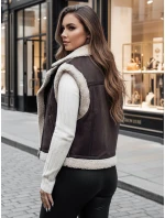 Dámská semišová vesta s ovčí kůží WOOLZIP hnědá FashionStreet TY4746z