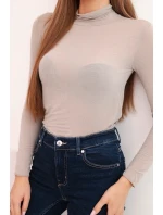 Dámská svetr z kašmíru s rolákem a dlouhým rukávem tmavě béžová