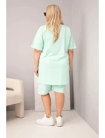 Dámský bavlněný komplet Plus Size s halenkou a šortkami mátový Dámský bavlněný komplet Plus Size s halenkou a šortkami mátový