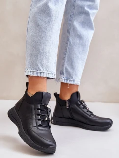 Zateplené Sportovní Kožené Boty Na Zip Černé Artiker 55C0041