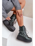 Kožené Botky Workery Na Platformě A Klínu Maciejka 06676-09 Zelené