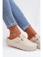 Dámské pěnové pantofle s páskem a sponou béžové Larinie