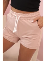 Dámské bavlněné šortky s gumou a zavazováním v pase tmavě pudrově růžové