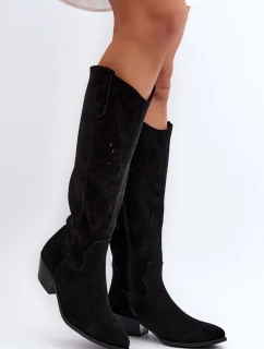 Zazoo 2909 Semišové Boty s Výřezy na Nízkém Podpatku Černé