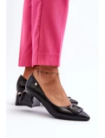 Lodičky Na Podpatku S Kostkou S Ozdobou Z Ekokože Černé Sarala
