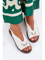 Sandály Na Ploché Podpatky S Dekorací Eko Kůže Bílé Tillireta