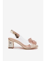 Sandály na podpatku s ozdobou D&A MR52-238 zlaté