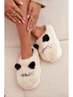 Dámské huňaté pantofle s motivem úsměvu – béžové Lexira