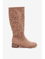 Dámské perforované kozačky na podpatku Helinna – khaki