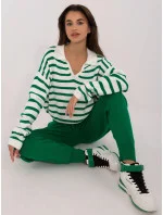 Zeleno/ecru úpletový dámský pruhovaný komplet (0610) Zeleno/ecru úpletový dámský pruhovaný komplet (0610)