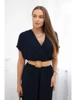 Dlouhé šaty s ozdobným páskem námořnictvo