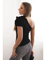 Dámská bavlněná blůza na jedno rameno s volánem černá Dámská bavlněná blůza na jedno rameno s volánem černá