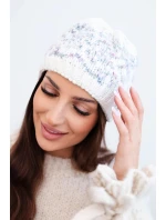 Dámská zimní vlněná čepice s norským vzorem K354 ecru+fialový