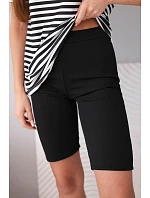 Dámský viskózový pruhovaný komplet s krátkým rukávem a šortkami černý