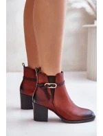 Dámské boty na podpatku s vyteplením a páskem hnědé Zinithia Dámské boty na podpatku s vyteplením a páskem hnědé Zinithia