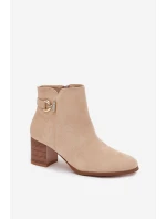 Zateplené dámské kotníkové boty na podpatku se zlatým detailem béžové Renora Zateplené dámské kotníkové boty na podpatku se zlatým detailem béžové Renora