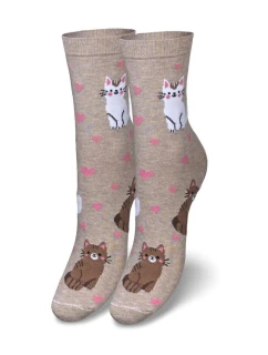 Dámské ponožky koťata a srdce béžové