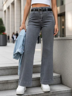 Dámské džíny s vysokým pasem a širokými nohavicemi šedé FashionStreet UY2908