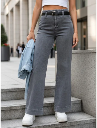 Dámské džíny s vysokým pasem a širokými nohavicemi šedé FashionStreet UY2908