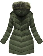 Prošívaná dámská zimní bunda v khaki barvě s kapucí (w749-1)