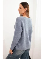 Dámský svetr s vlnou, s dlouhým rukávem a kulatým výstřihem, jeansový Dámský svetr s vlnou, s dlouhým rukávem a kulatým výstřihem, jeansový