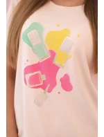 Dámská bavlněná blůza s krátkým rukávem a barevným potiskem růžová pudrová Dámská bavlněná blůza s krátkým rukávem a barevným potiskem růžová pudrová