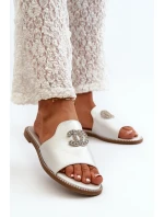 Elegantní Dámské Lesklé Žabky S Ozdobou S.Barski KV27-050 Stříbrné Elegantní Dámské Lesklé Žabky S Ozdobou S.Barski KV27-050 Stříbrné