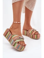 Dámské Pantofle Na Klínu S Pletením A Dekorací Multikolor Isolene