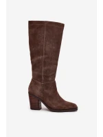 Dámské kozačky na sloupkovém podpatku se zipem Lissara – hnědé, eko semiš Dámské kozačky na sloupkovém podpatku se zipem Lissara – hnědé, eko semiš