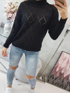 Svetr s polovičním rolákem a kosočtvercovým vzorem černý