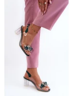 Průhledné sandály na podpatku s ozdobami zelené D&A MR38-D1 Průhledné sandály na podpatku s ozdobami zelené D&A MR38-D1