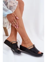 Kožené Dámské Pantofle S Ozdobným Páskem KV51-034 Černé